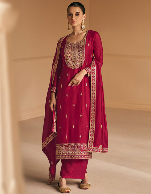 Designer Function Wear Heavy Salwar Suit Collection Pink Premium Silk Pant Straight Front View