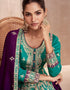 Designer Function Wear Heavy Readymade Salwar Suit Collection Rama Blue Premium Silk Palazzo Straight Close-up View