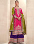 Designer Function Wear Heavy Readymade Salwar Suit Collection Pink Premium Silk Palazzo Straight Front View