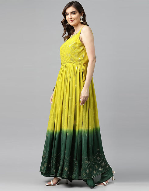 Designer Party Wear Heavy Readymade Gown With Sharara Collection Yellow Georgette Sharara Gown Back View