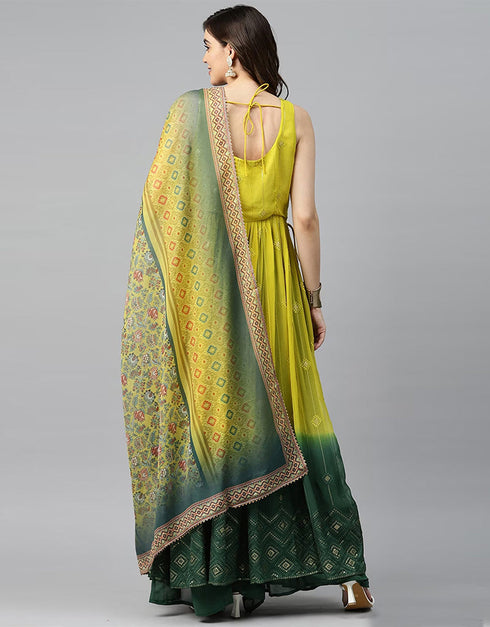 Designer Party Wear Heavy Readymade Gown With Sharara Collection Yellow Georgette Sharara Gown Side View