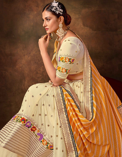 Designer Function Wear Heavy Lehenga Choli Collection Off White Pure Georgette Lehenga Choli Close-up View
