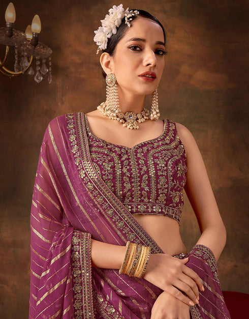 Designer Function Wear Heavy Lehenga Choli Collection Wine Pure Georgette Lehenga Choli Close-up View