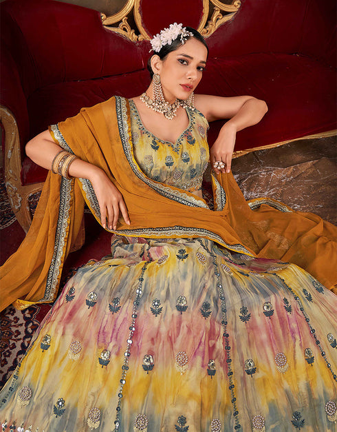 Designer Function Wear Heavy Lehenga Choli Collection Multi Organza Lehenga Choli Close-up View