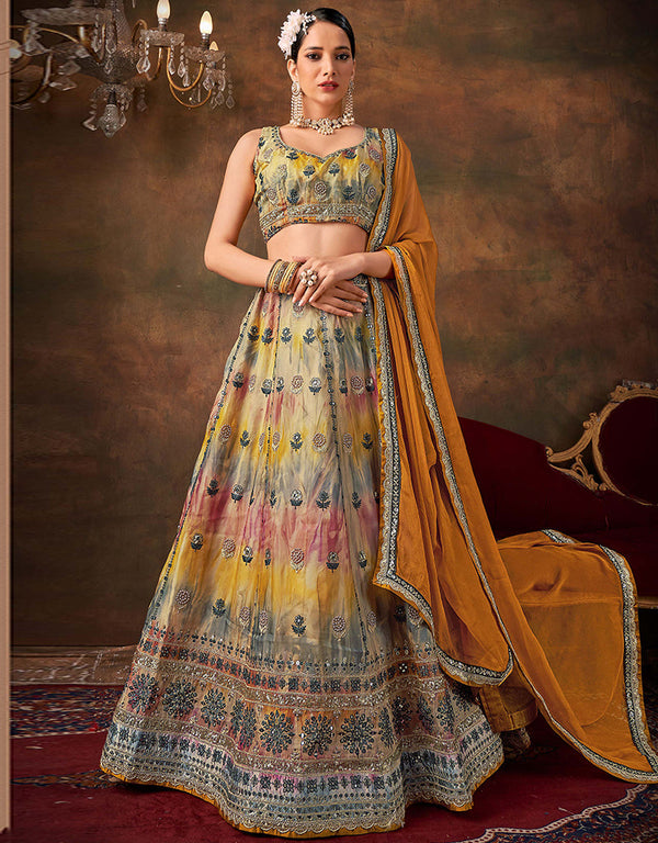 Designer Function Wear Heavy Lehenga Choli Collection Multi Organza Lehenga Choli Front View