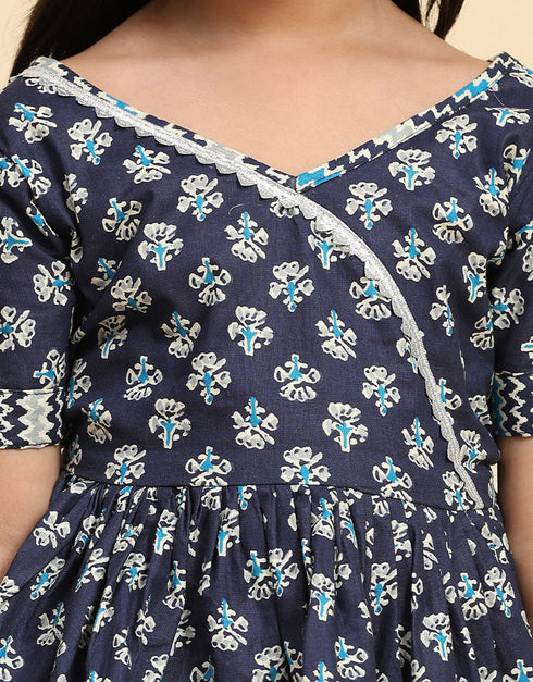 Indian Traditional Kids Wear Lehenga Choli Collection Navy Blue Cotton Lehenga Choli Side View