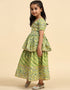 Indian Traditional Kids Wear Lehenga Choli Collection Green Cotton Lehenga Choli Close-up View