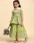 Indian Traditional Kids Wear Lehenga Choli Collection Green Cotton Lehenga Choli Front View