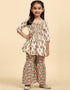 Indian Traditional Kids Wear Readymade Suit Collection Cream Cotton Sharara Suit Front View
