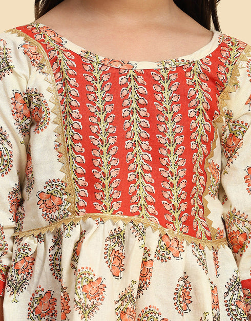 Indian Traditional Kids Wear Readymade Suit Collection Cream Cotton Sharara Suit Side View