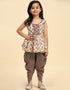 Indian Traditional Kids Wear Readymade Kurti With Patiyala Collection Coffee Cotton Patiyala Suit Close-up View