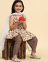 Indian Traditional Kids Wear Readymade Kurti With Patiyala Collection Coffee Cotton Patiyala Suit Front View