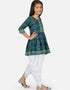 Indian Traditional Kids Wear Readymade Kurti With Patiyala Collection Green Pure Rayon Patiyala Suit Close-up View
