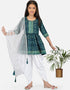 Indian Traditional Kids Wear Readymade Kurti With Patiyala Collection Green Pure Rayon Patiyala Suit Front View
