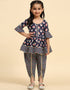 Indian Traditional Kids Wear Readymade Kurti With Dhoti Collection Navy Blue Cotton Patiyala Suit Front View