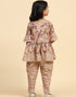 Indian Traditional Kids Wear Readymade Kurti With Dhoti Collection Coffee Cotton Patiyala Suit Back View