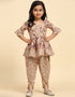 Indian Traditional Kids Wear Readymade Kurti With Dhoti Collection Coffee Cotton Patiyala Suit Front View