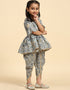 Indian Traditional Kids Wear Readymade Kurti With Dhoti Collection Grey Cotton Patiyala Suit Close-up View