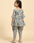 Indian Traditional Kids Wear Readymade Kurti With Dhoti Collection Grey Cotton Patiyala Suit Back View