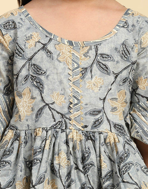 Indian Traditional Kids Wear Readymade Kurti With Dhoti Collection Grey Cotton Patiyala Suit Side View