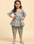 Indian Traditional Kids Wear Readymade Kurti With Dhoti Collection Grey Cotton Patiyala Suit Front View