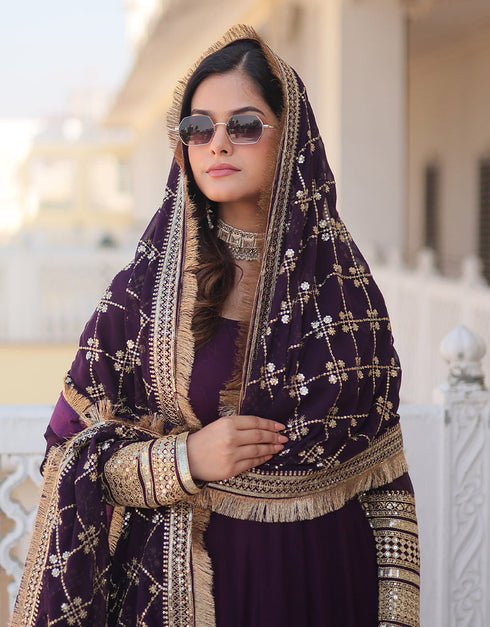 Traditional Function Wear Heavy Readymade Gown With Dupatta Collection Pink Faux Blooming Gown Side View