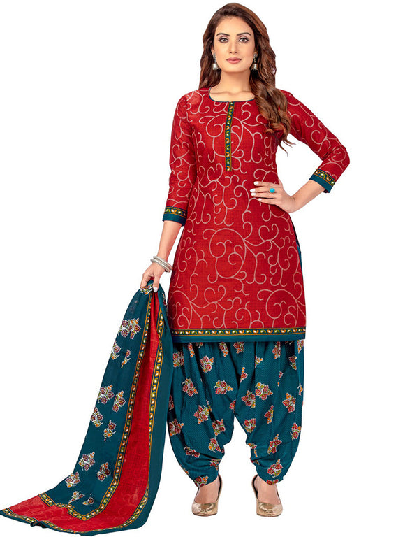 Traditional Function Wear Readymade Suit Collection Red Pure Cotton Pant Straight Front View