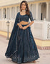 Designer Function Wear Heavy Lehenga Choli Collection Blue Faux Blooming Lehenga Choli Front View