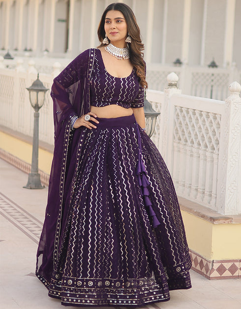 Designer Function Wear Heavy Lehenga Choli Collection Purple Faux Blooming Lehenga Choli Back View