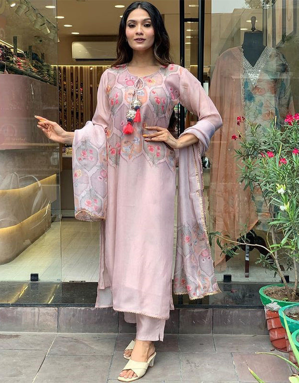 Traditional Function Wear Readymade Suit Collection Mauve Premium Organza Pant Straight Front View
