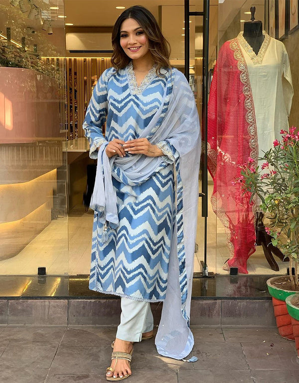 Traditional Function Wear Readymade Suit Collection Multi Viscose Maslin Pant Straight Front View