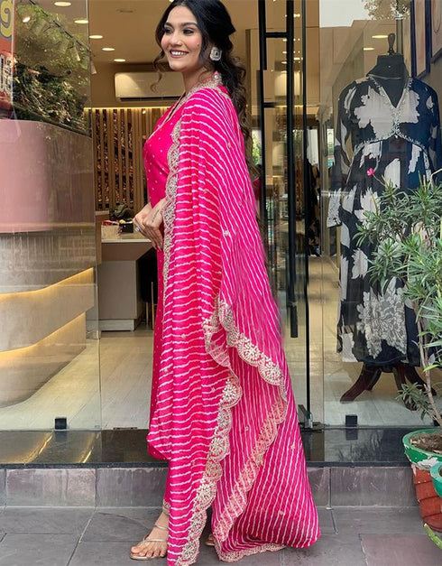 Traditional Function Wear Readymade Suit Collection Pink Viscose Pant Straight Back View