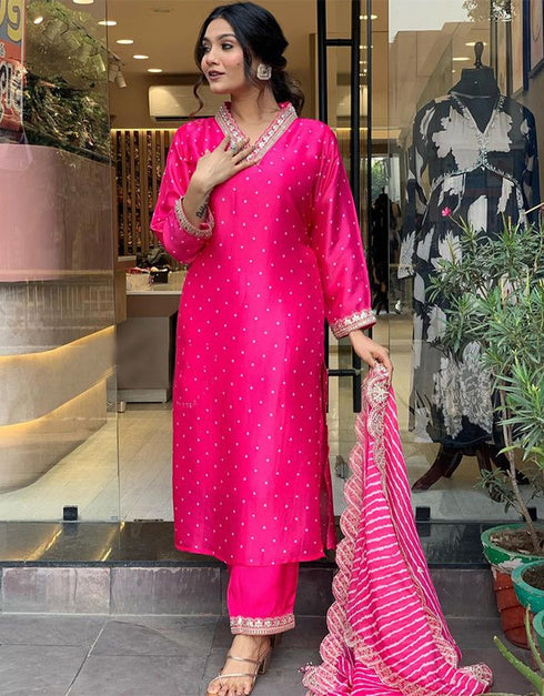 Traditional Function Wear Readymade Suit Collection Pink Viscose Pant Straight Side View