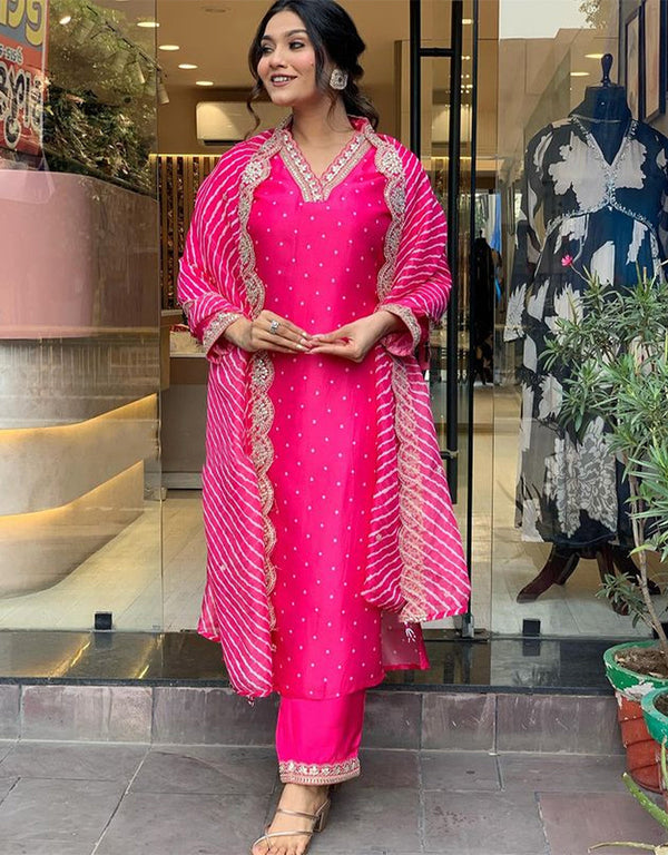 Traditional Function Wear Readymade Suit Collection Pink Viscose Pant Straight Front View