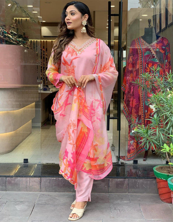 Traditional Function Wear Readymade Suit Collection Multi Premium Organza Pant Straight Front View