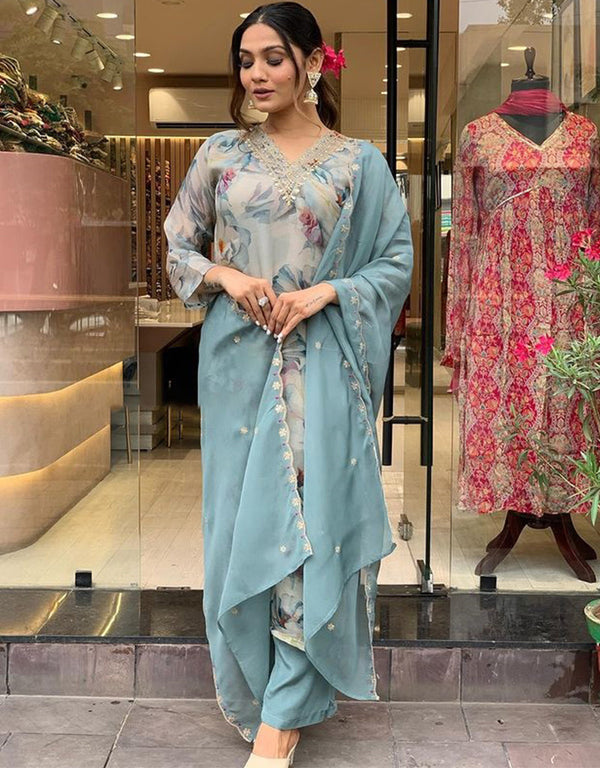 Traditional Function Wear Readymade Suit Collection Multi Premium Organza Pant Straight Front View