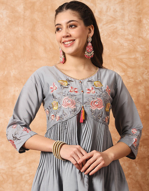 Traditional Function Wear Readymade Suit Collection Grey Viscose Pant Straight Side View