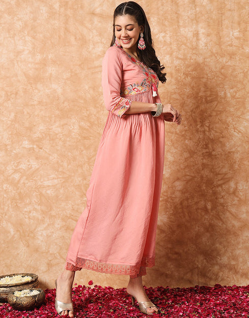 Traditional Function Wear Readymade Suit Collection Pink Viscose Pant Straight Close-up View