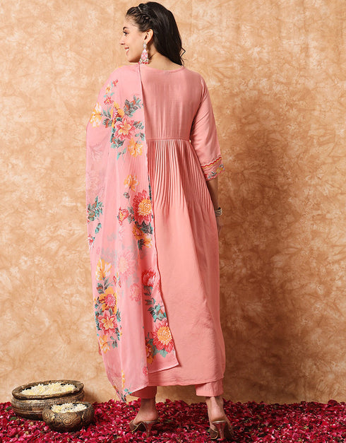 Traditional Function Wear Readymade Suit Collection Pink Viscose Pant Straight Back View