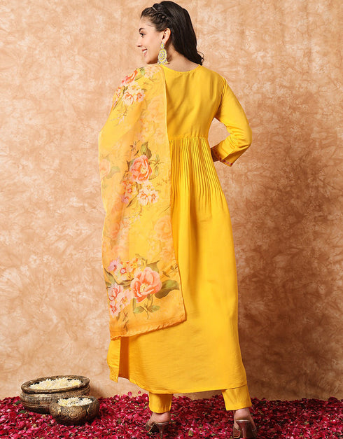 Traditional Function Wear Readymade Suit Collection Yellow Viscose Pant Straight Back View