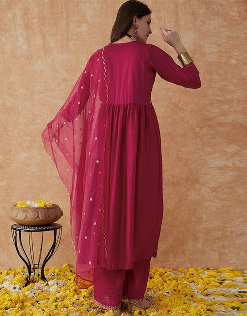 Traditional Function Wear Readymade Suit Collection Pink Vichitra Silk Pant Straight Back View