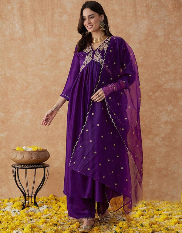 Traditional Function Wear Readymade Suit Collection Wine Vichitra Silk Pant Straight Front View