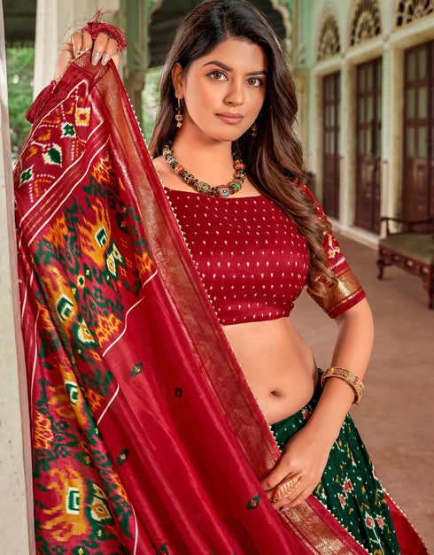 Designer Function Wear Heavy Lehenga Choli Collection Maroon Tussar Silk Lehenga Choli Close-up View