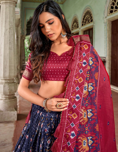 Designer Function Wear Heavy Lehenga Choli Collection Wine Tussar Silk Lehenga Choli Close-up View