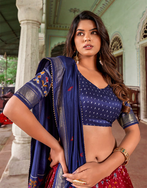 Designer Function Wear Heavy Lehenga Choli Collection Navy Blue Tussar Silk Lehenga Choli Close-up View