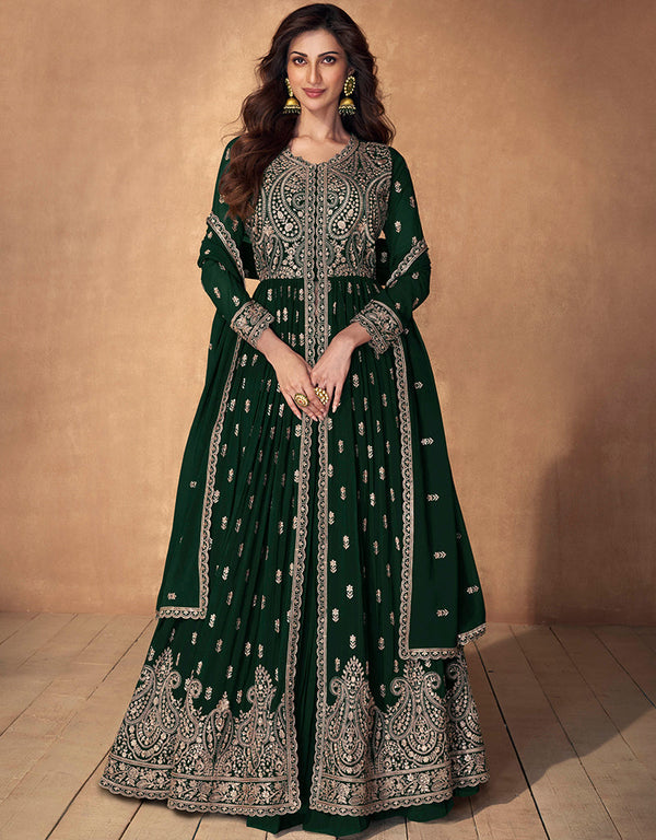 Traditional Function Wear Readymade Suit Collection Green Real Georgette Pant Anarkali Front View