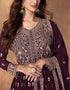 Traditional Function Wear Readymade Suit Collection Wine Real Georgette Pant Anarkali Back View