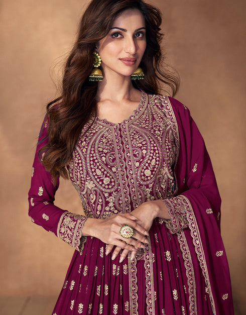 Traditional Function Wear Readymade Suit Collection Rani Pink Real Georgette Pant Anarkali Close-up View