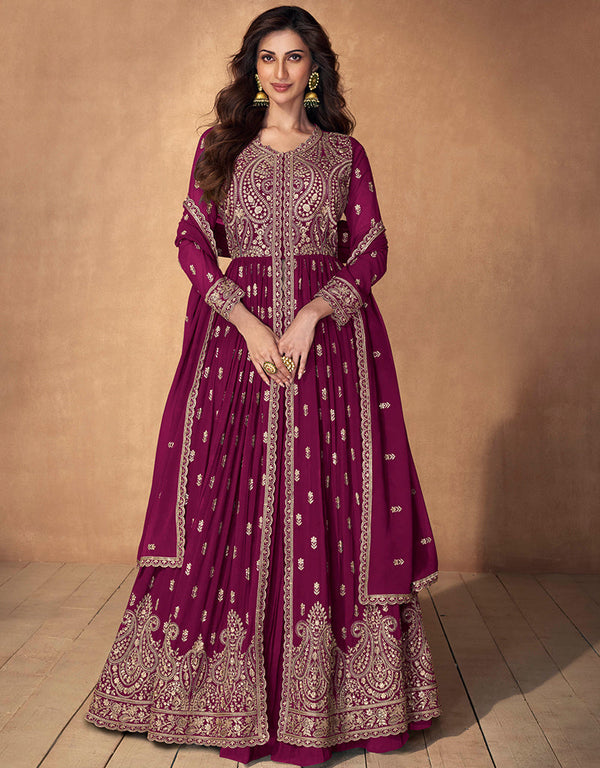Traditional Function Wear Readymade Suit Collection Rani Pink Real Georgette Pant Anarkali Front View