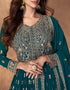 Traditional Function Wear Readymade Suit Collection Teal Real Georgette Pant Anarkali Close-up View